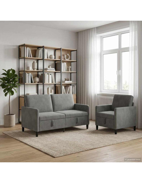 Set di Divani con Storage 2 pz Grigio Scuro Poliestere