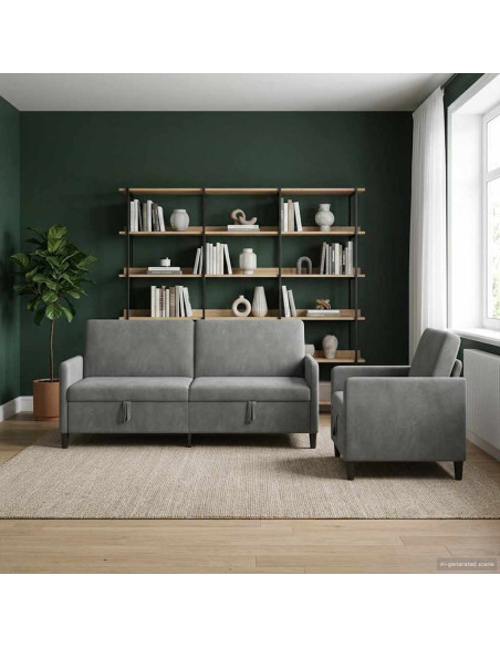 Set di Divani con Storage 2 pz Grigio Scuro Poliestere
