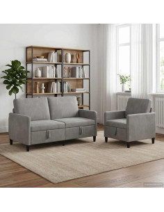 Set di Divani con Storage 2 pz Grigio Chiaro Poliestere