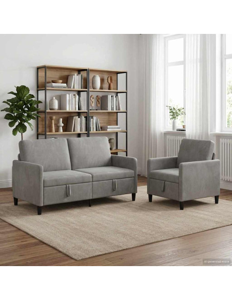 Set di Divani con Storage 2 pz Grigio Chiaro Poliestere