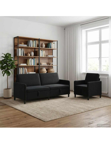 Set di Divani con Storage 2 pz Nero Poliestere