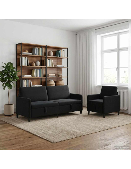 Set di Divani con Storage 2 pz Nero Poliestere