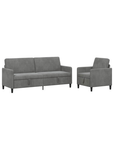 Set di Divani con Storage 2 pz Grigio Scuro Poliestere