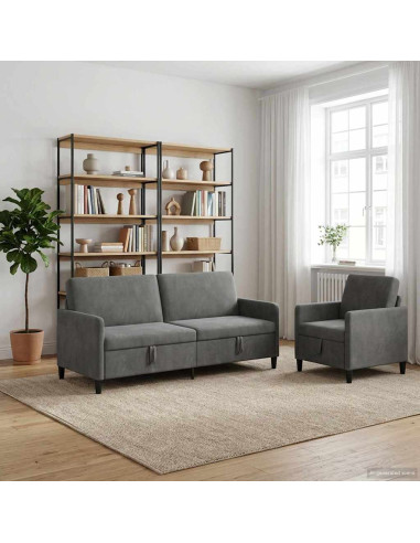 Set di Divani con Storage 2 pz Grigio Scuro Poliestere