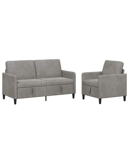 Set di Divani con Storage 2 pz Grigio Chiaro Poliestere