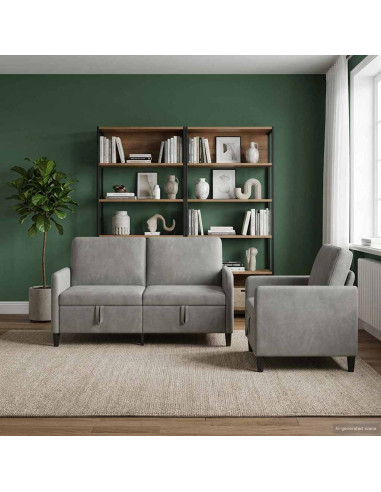 Set di Divani con Storage 2 pz Grigio Chiaro Poliestere