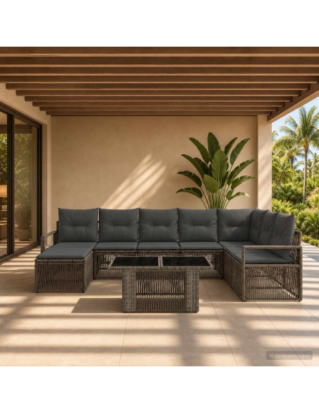 Set Divano da Giardino 9 pz Grigio e Grigio Scuro polyrattan