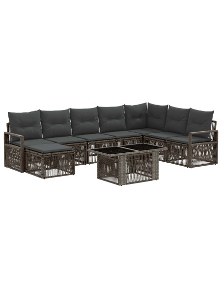 Set Divano da Giardino 9 pz Grigio e Grigio Scuro polyrattan