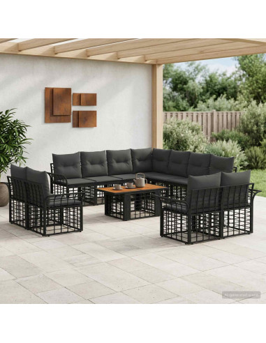 Set Divano da Giardino 12 pz Nero e Grigio scuro polyrattan