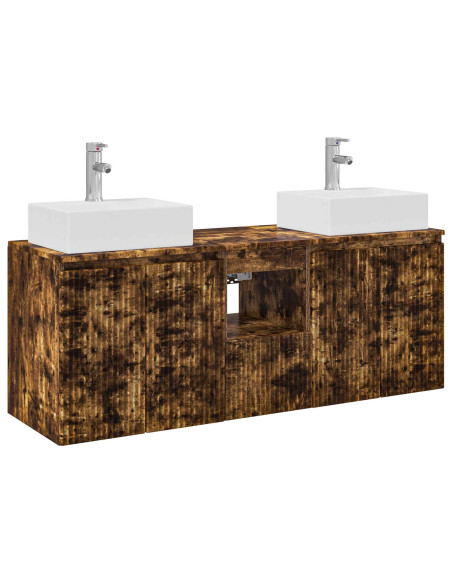 Set di Armadi da Bagno 3 pz Rovere Fumo 49,5 x 41 x 62,5 cm