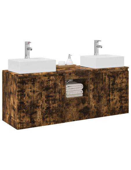 Set di Armadi da Bagno 3 pz Rovere Fumo 49,5 x 41 x 62,5 cm