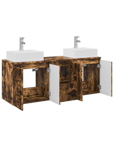 Set di Armadi da Bagno 3 pz Rovere Fumo 49,5 x 41 x 62,5 cm