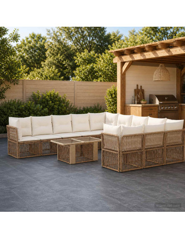 Set Divano da Giardino 12 pz Beige polyrattan