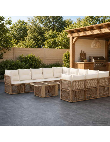 Set Divano da Giardino 12 pz Beige polyrattan