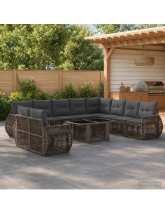 Set Divano da Giardino 11 pz Grigio e Grigio Scuro polyrattan