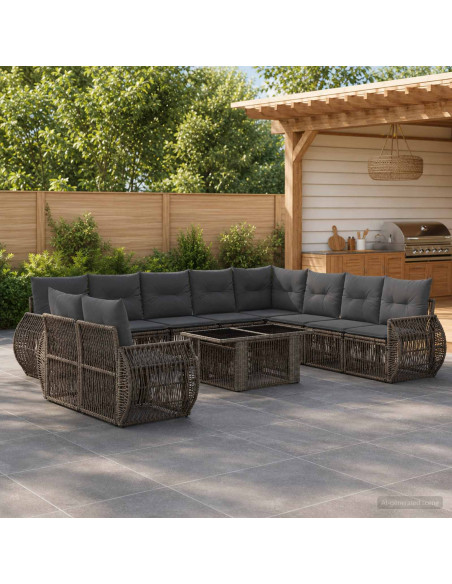 Set Divano da Giardino 11 pz Grigio e Grigio Scuro polyrattan