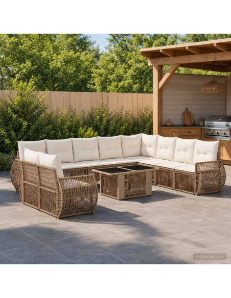 Set Divano da Giardino 11 pz Beige e Bianco Crema polyrattan