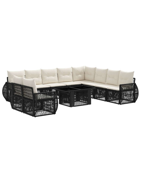 Set Divano da Giardino 11 pz Nero e Bianco Crema polyrattan