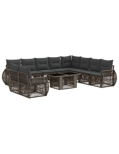 Set Divano da Giardino 11 pz Grigio e Grigio Scuro polyrattan