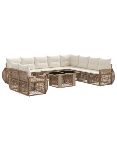 Set Divano da Giardino 11 pz Beige e Bianco Crema polyrattan 2