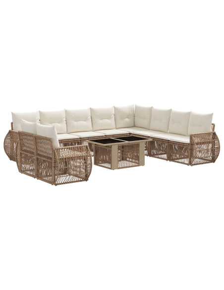 Set Divano da Giardino 11 pz Beige e Bianco Crema polyrattan