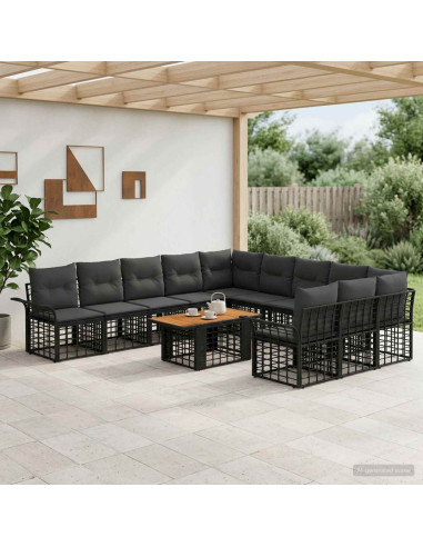 Set Divano da Giardino 12 pz Nero e Grigio scuro polyrattan