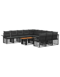 Set Divano da Giardino 12 pz Nero e Grigio scuro polyrattan 2