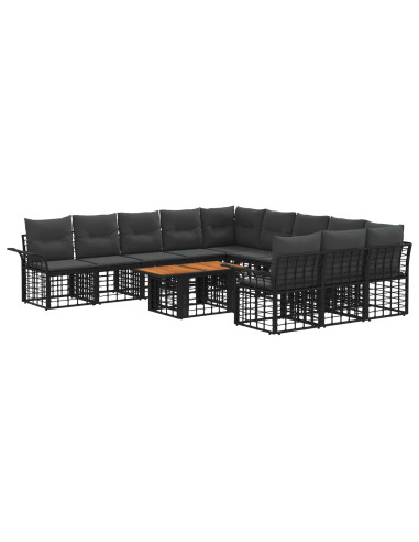 Set Divano da Giardino 12 pz Nero e Grigio scuro polyrattan