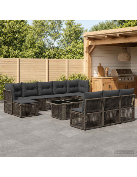Set Divano da Giardino 11 pz Grigio polyrattan