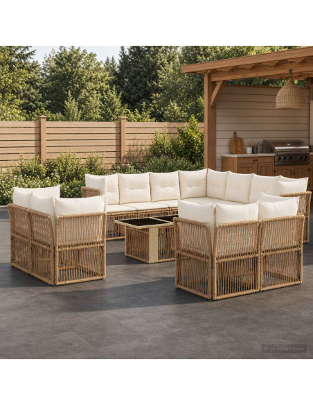 Set Divano da Giardino 12 pz Beige polyrattan