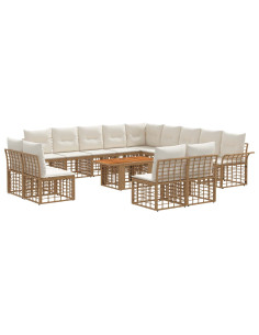 Set Divano da Giardino 14 pz Naturale e Bianco Crema polyrattan 2