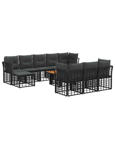 Set Divano da Giardino 11 pz Nero e Grigio scuro polyrattan