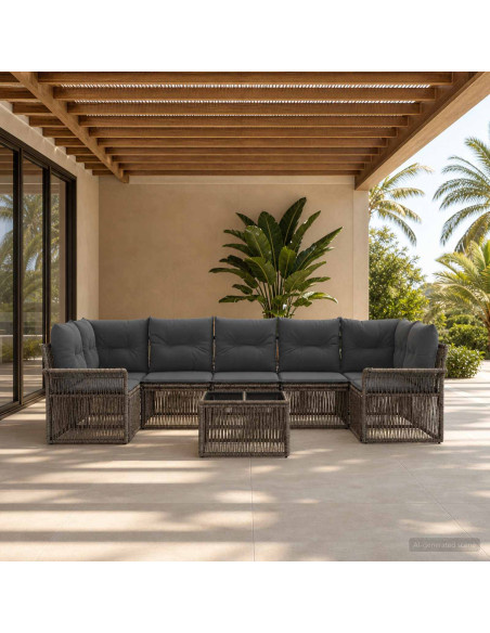 Set Divano da Giardino 8 pz Grigio polyrattan