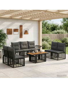 Set Divano da Giardino 8 pz Nero e Grigio scuro polyrattan