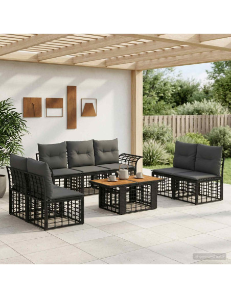 Set Divano da Giardino 8 pz Nero e Grigio scuro polyrattan