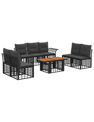 Set Divano da Giardino 8 pz Nero e Grigio scuro polyrattan