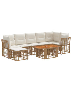 Set Divano da Giardino 8 pz Naturale e Bianco Crema polyrattan 2