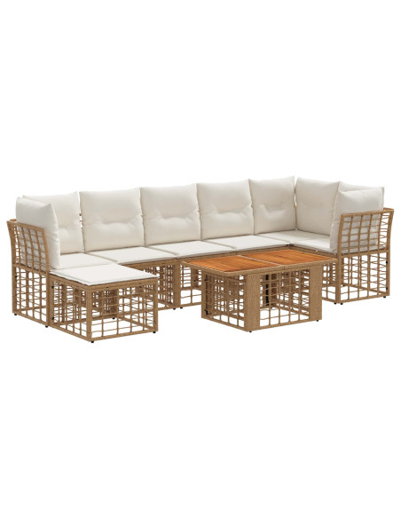 Set Divano da Giardino 8 pz Naturale e Bianco Crema polyrattan