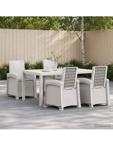 Set da Pranzo per Giardino 5 pz Bianco e Grigio Chiaro PP