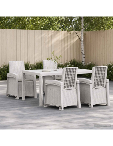 Set da Pranzo per Giardino 5 pz Bianco e Grigio Chiaro PP