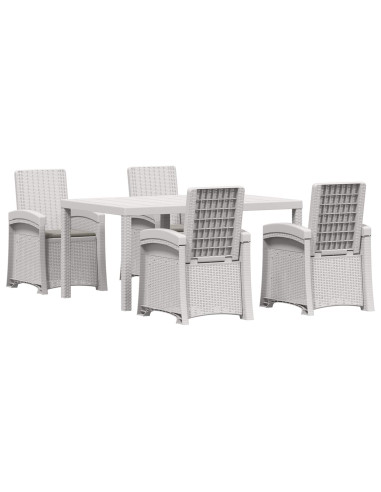 Set da Pranzo per Giardino 5 pz Bianco e Grigio Chiaro PP