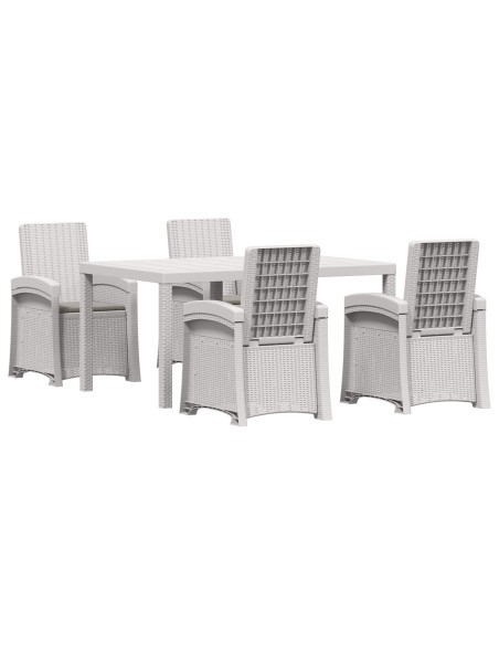Set da Pranzo per Giardino 5 pz Bianco e Grigio Chiaro PP
