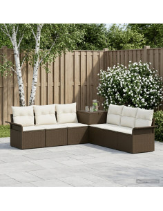 Set di divani 7 pz Marrone e Bianco Crema