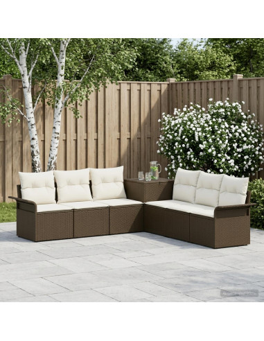 Set di divani 7 pz Marrone e Bianco Crema