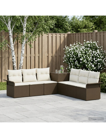Set di divani 7 pz Marrone e Bianco Crema