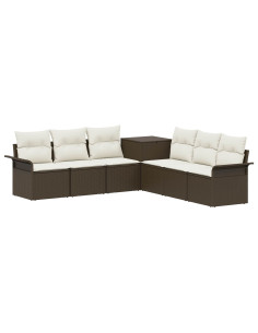 Set di divani 7 pz Marrone e Bianco Crema 2