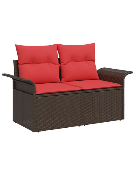 Set di divani 7 pz Marrone e Rosso Rattan sintetico e Acciaio