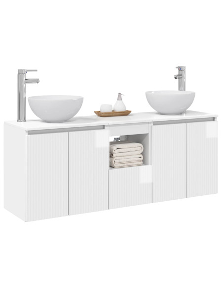 Set di Armadi da Bagno 3 pz Bianco Lucido 49,5 x 41 x 64,5 cm