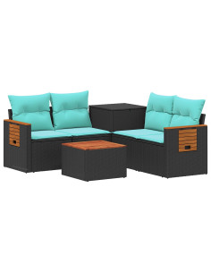 Set di divani 6 pz Nero e Blu Rattan sintetico e Acciaio 2