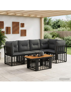 Set Divano da Giardino 6 pz Nero e Grigio scuro polyrattan